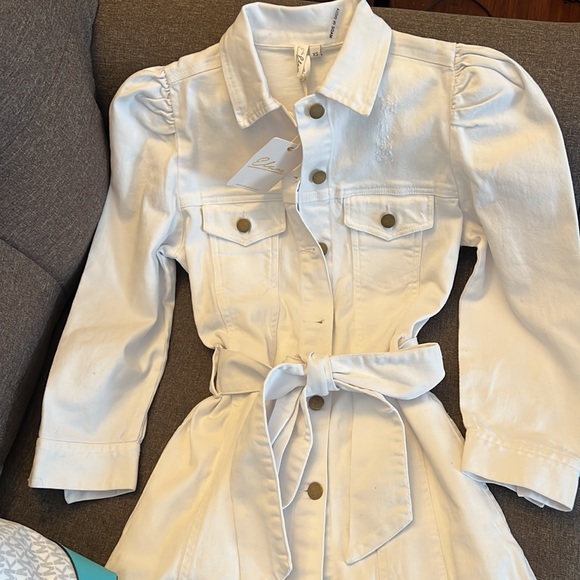 ELAN White Distressed Denim Button Up Belted Dress NWOT - Picture 6 of 12